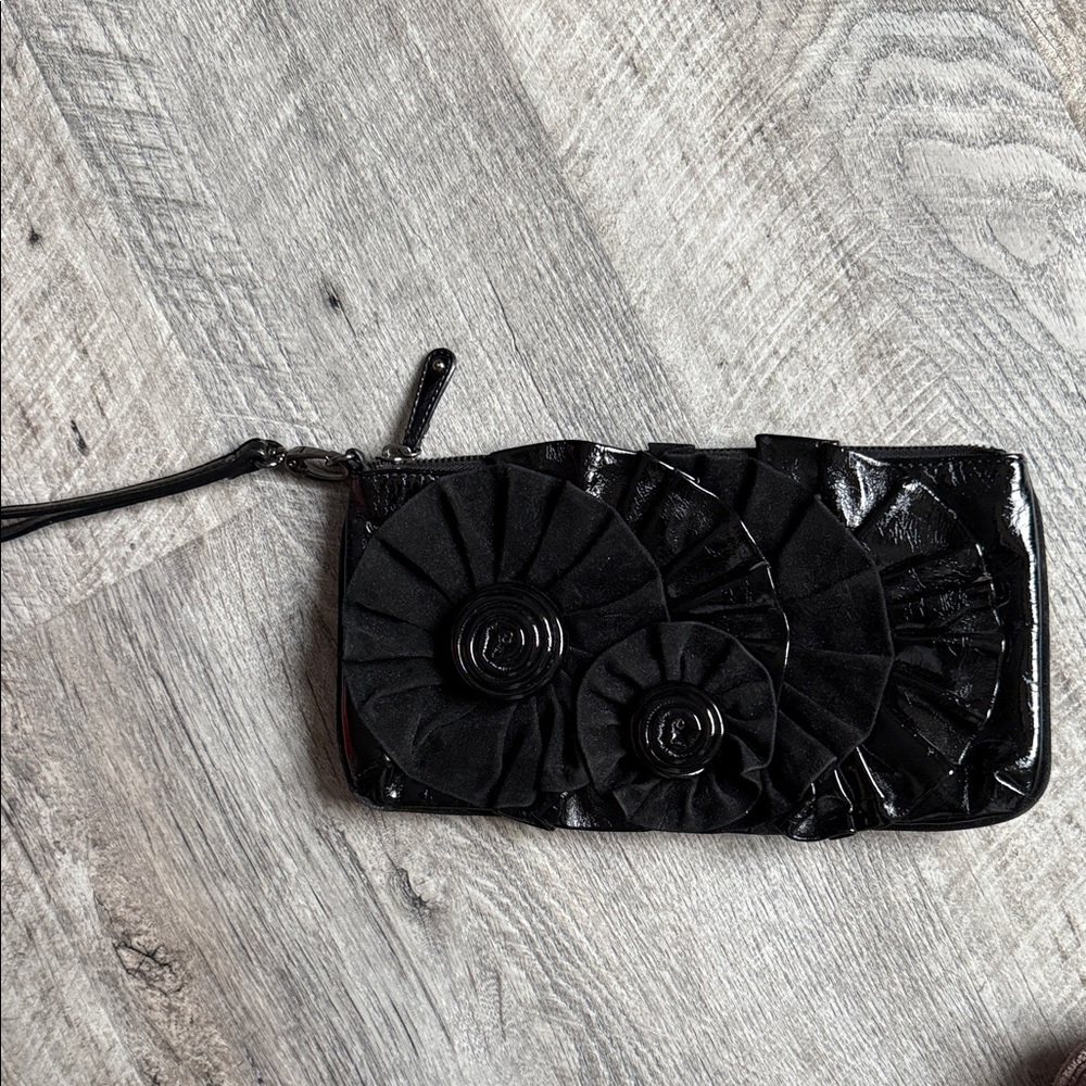 Nine West Black Wristlet with Rosette Accents
